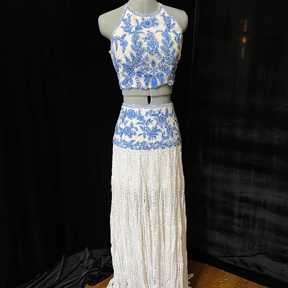 Sherri Hill 52671 Two-piece with hand crocheted skirt with embroidered detail